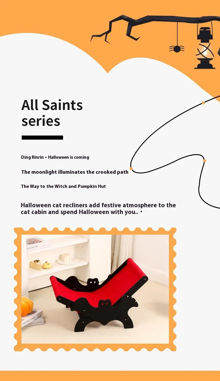 MW-054 wooden cat recliner bed with black and red Halloween colour design