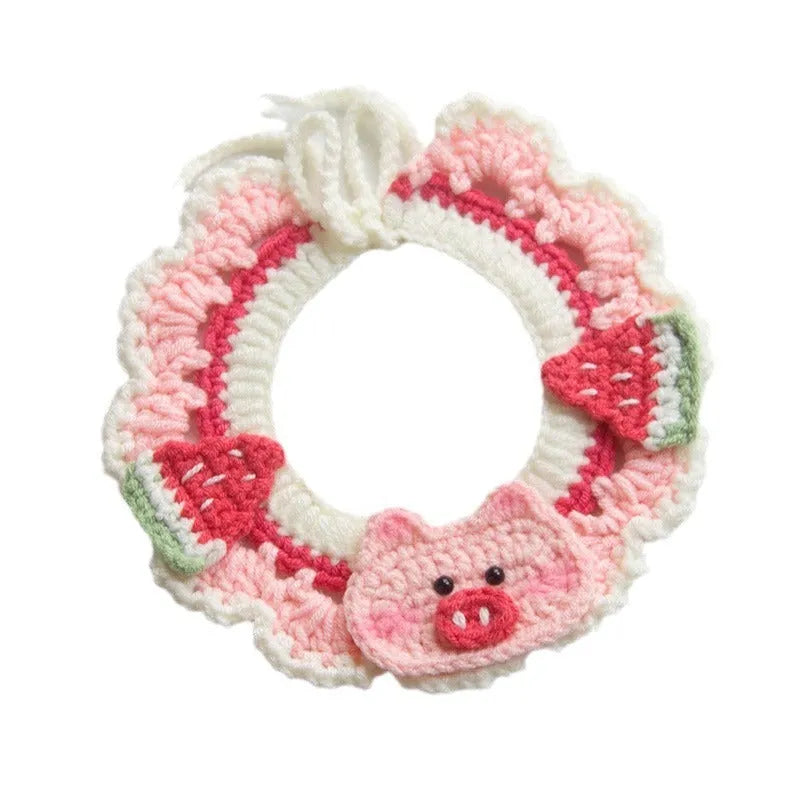 Handmade embroidered cotton scarf collar for small dog photo decoration in colourful print design