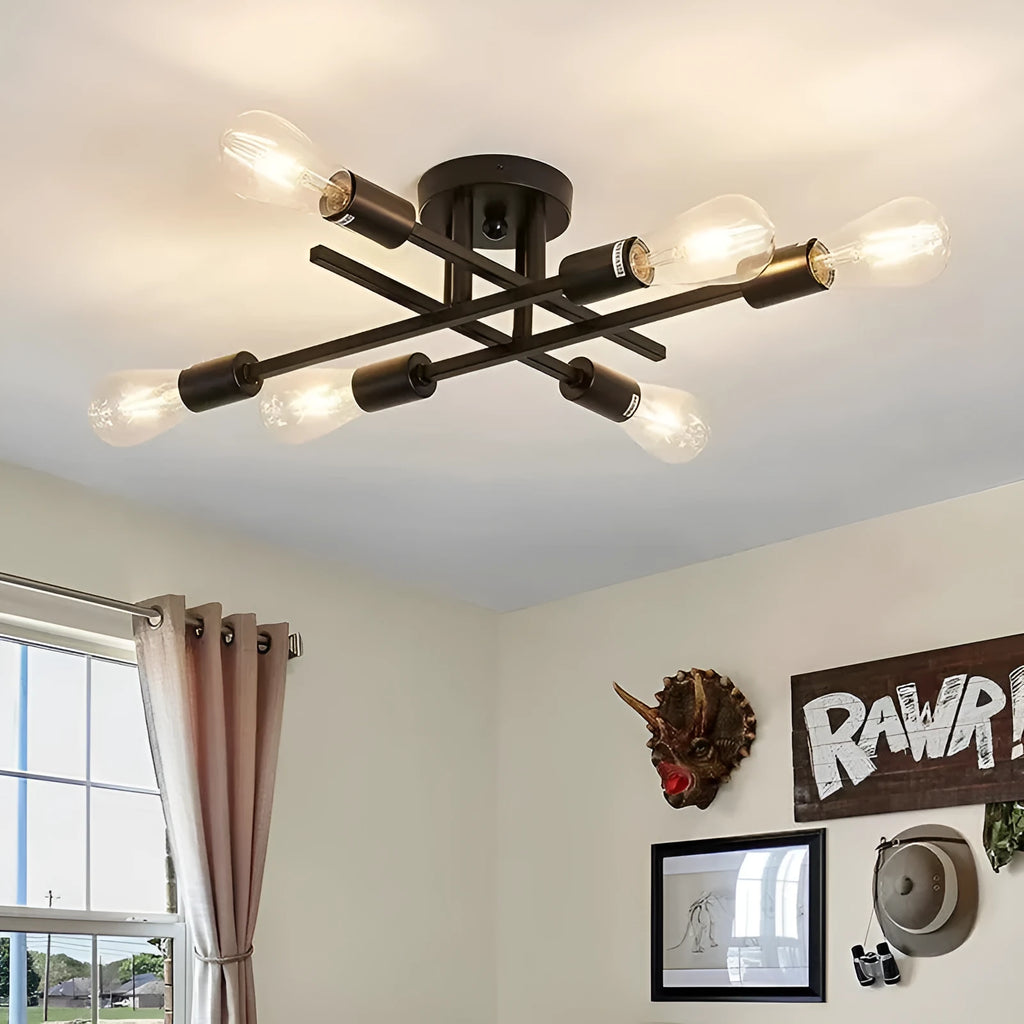 Nordic design 4-head ceiling lamp in Black Gold finish for living room