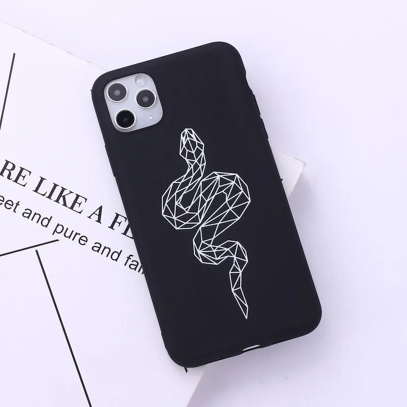 Animal line graffiti art design on a slim black TPU iPhone back cover case.