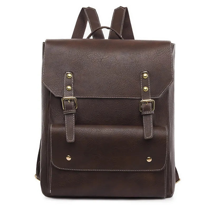 Korean style retro simple backpack in soft PU material showing ventilation features