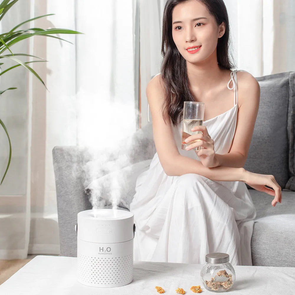 1100ml wireless dual spray humidifier in green with 4000mAh battery for home car and office