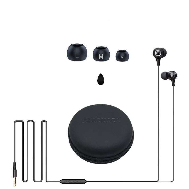 In-ear wired headphones with 3.5mm straight plug, 1.2m TPE cable, and silicone ear tips
