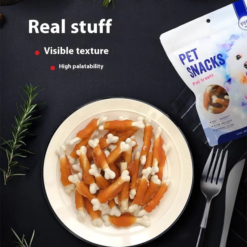400g bag of Betty Chicken Wrapped Calcium Bone dog treats showing chicken-wrapped milk bone shape