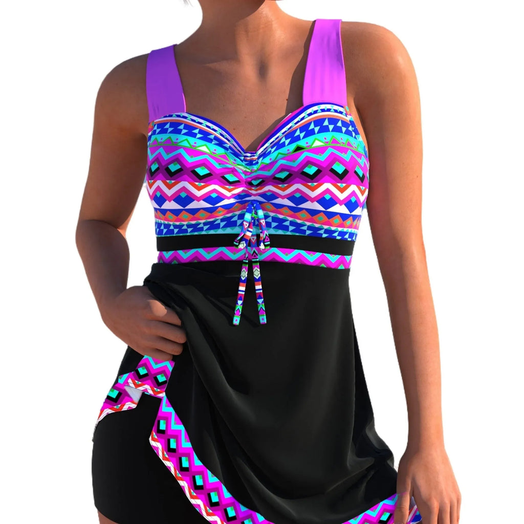Women's purple plus size quick-drying swimsuit bikini with split skirt design