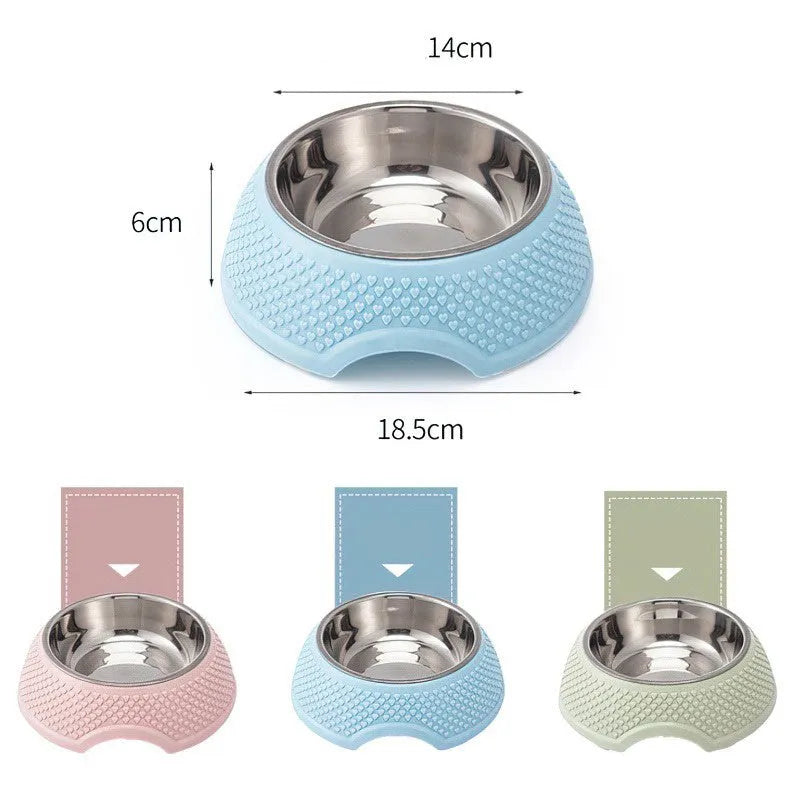 Blue stainless steel square pet bowl with a non-slip base for cats and small dogs