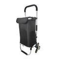 Foldable black shopping trolley bag with aluminium frame and 20cm caster wheels for shopping and camping