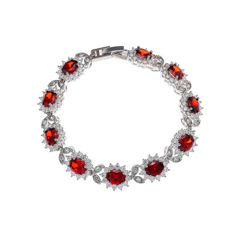 Simple zircon bracelet for women with electroplating finish in gemstone colour variations