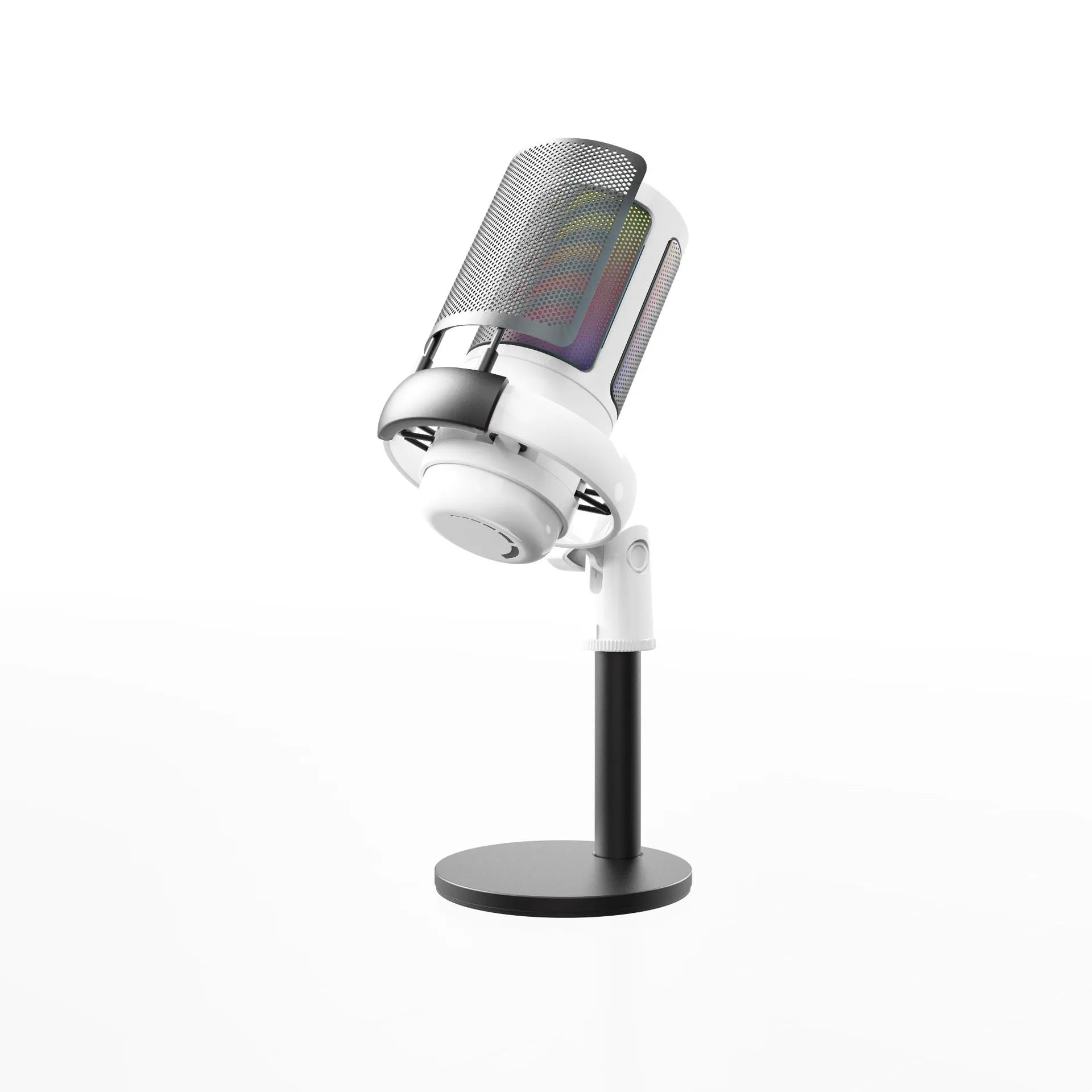 Condenser microphone with RGB lighting in black, white, or pink colours with USB cable