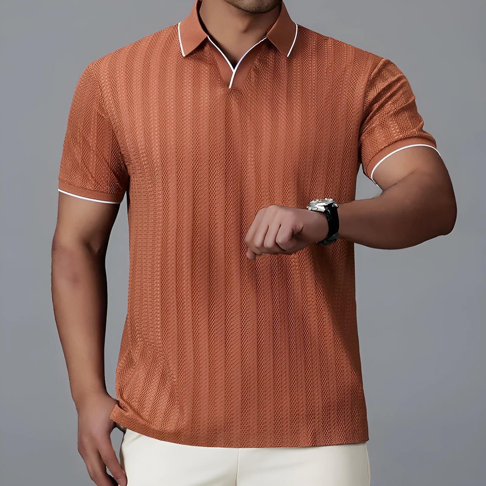 Men's loose fit ice silk polo shirt in thin nylon fabric with short sleeves