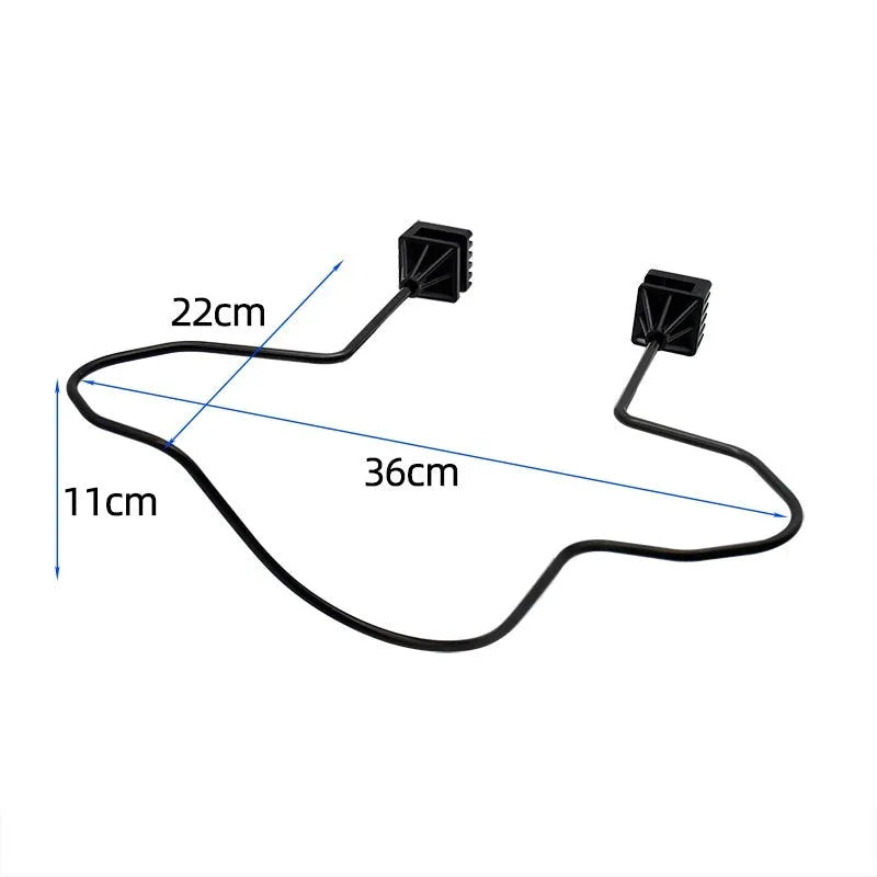 Black metal snap-on hat bracket for car interior display stand holding a hat