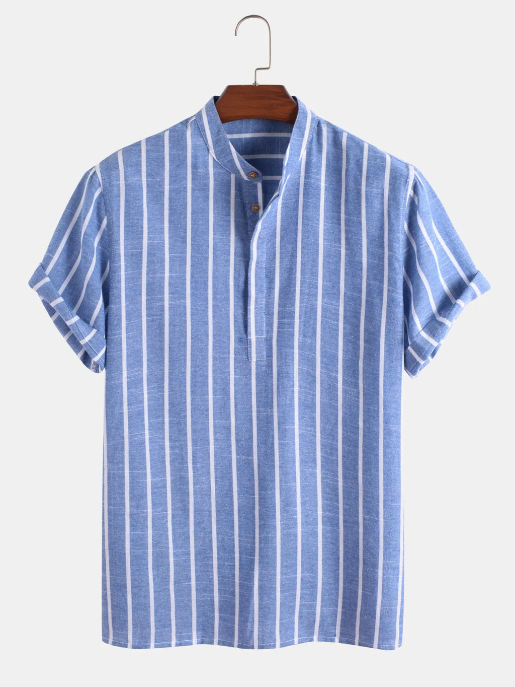 Fashion striped casual men's short sleeve cotton shirt pullover in regular fit, available in multiple colours