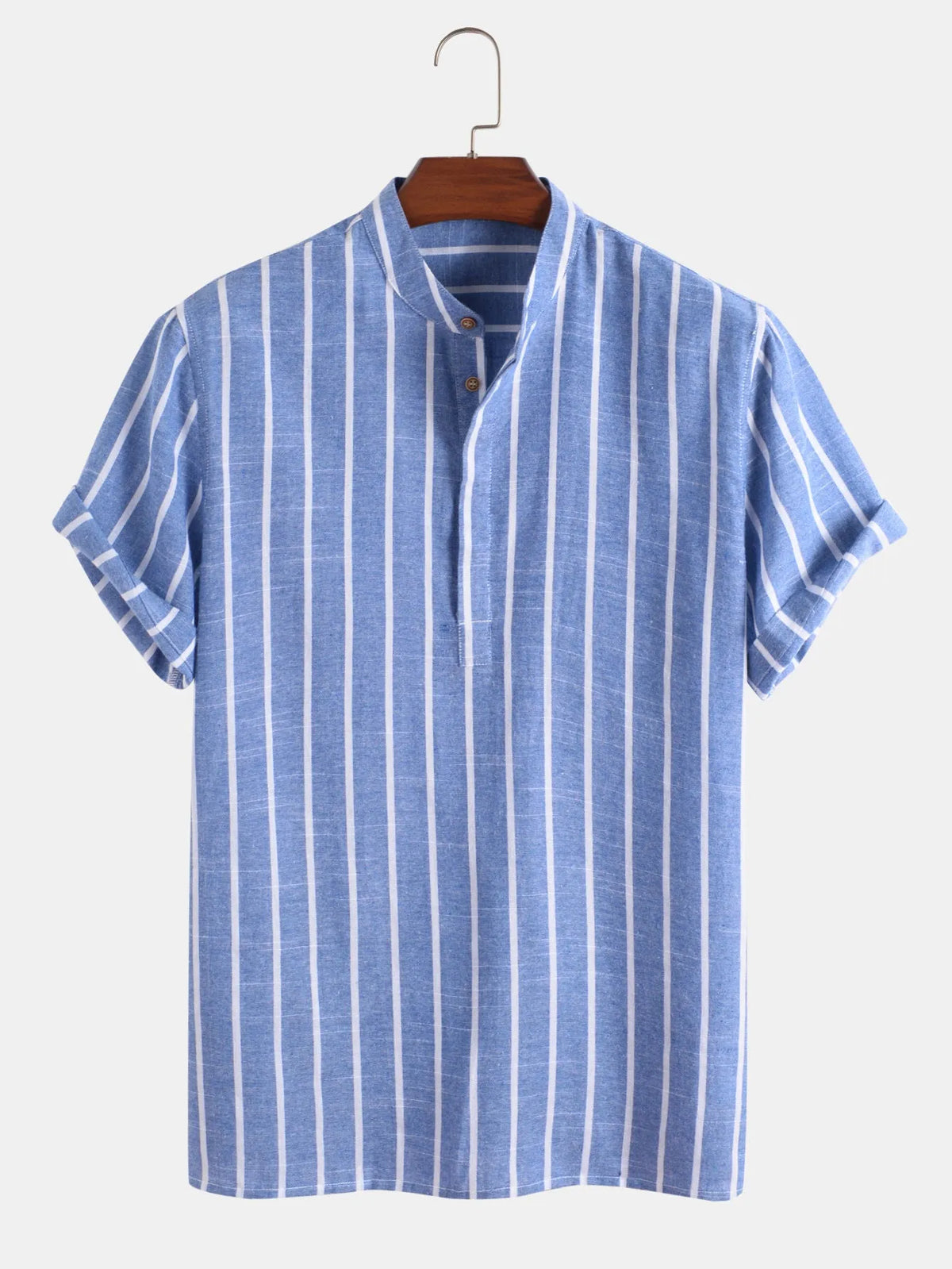 Fashion striped casual men's short sleeve cotton shirt pullover in regular fit, available in multiple colours
