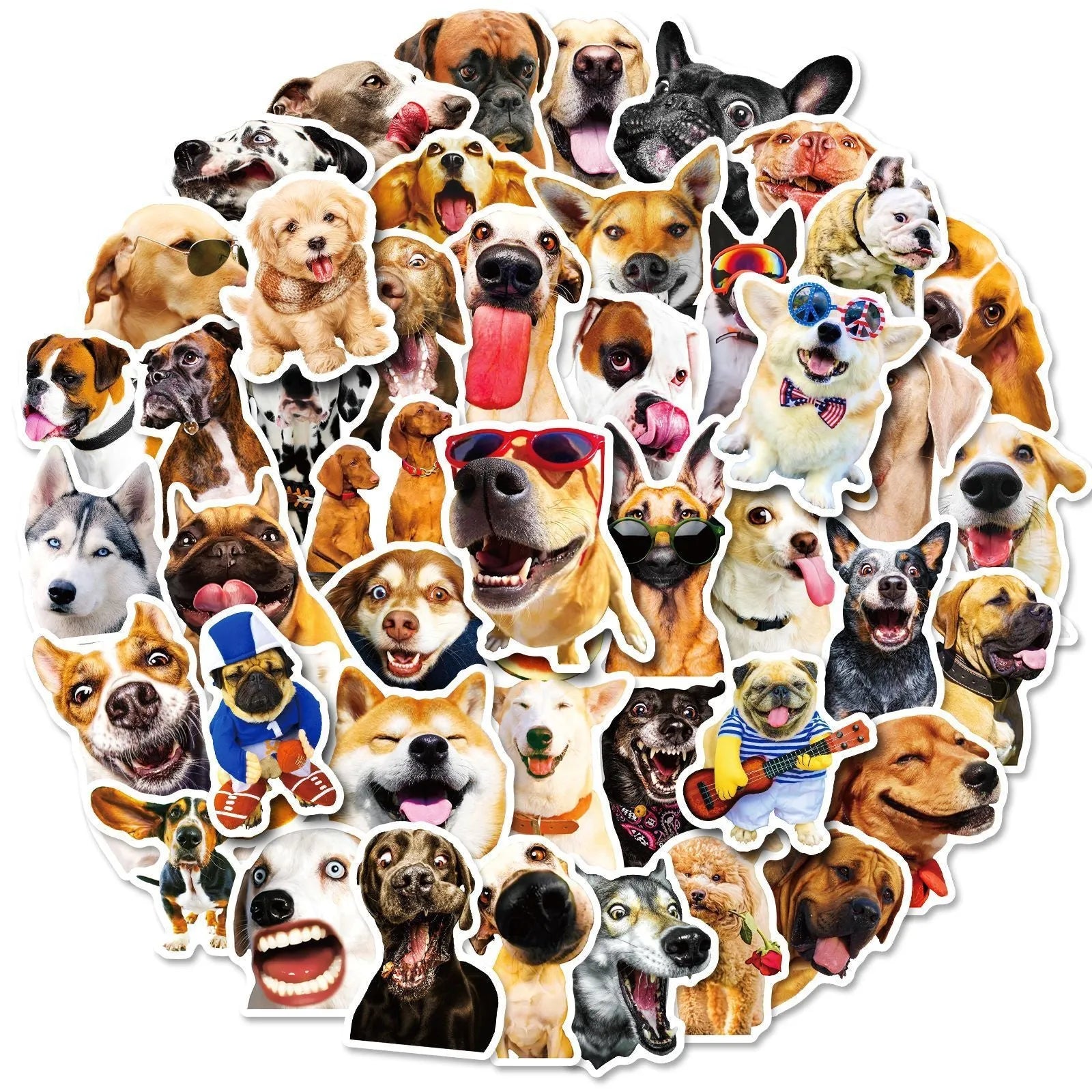 Pack of 100 realistic dog facial expression stickers in Nordic style for craft projects