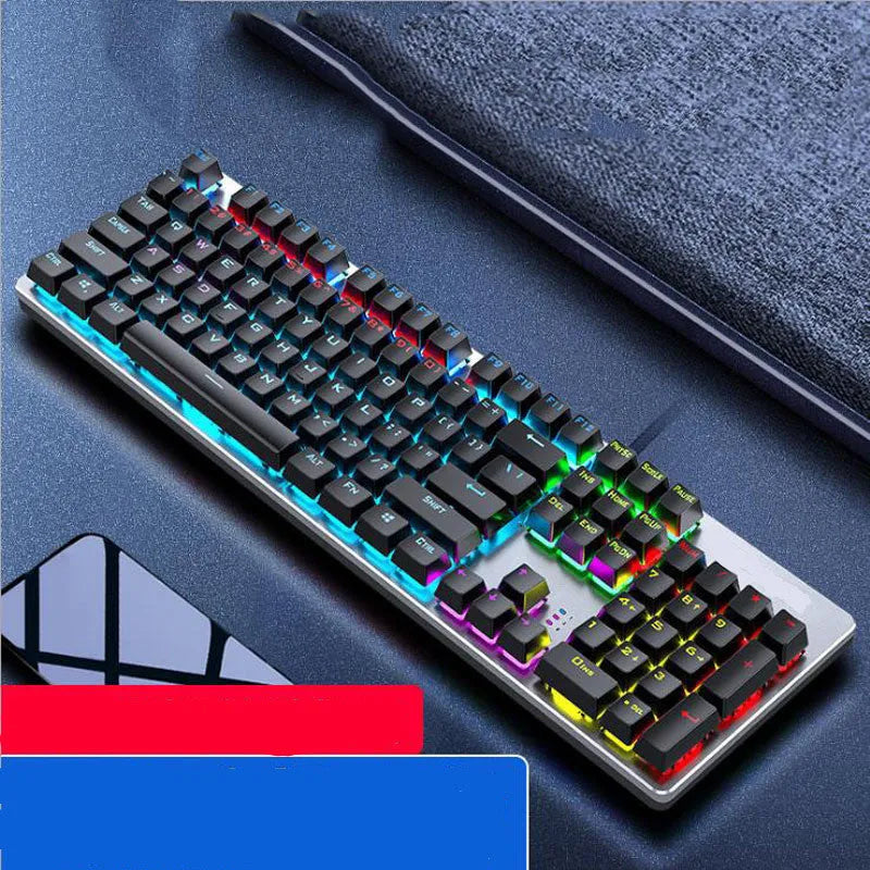 AOC GK410 mechanical keyboard with green axis switches, metal construction, and full 104-key layout