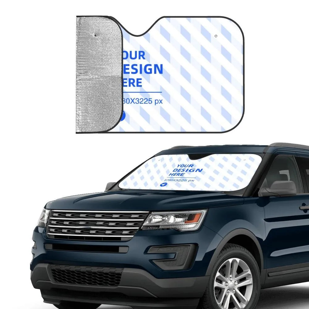 Stiff black heat insulation car windshield sunshade with polyester and bubble aluminium film attached via suction cups