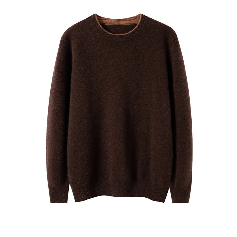 Men's loose-fit woolen pullover in dark grey, pullover style, standard wool yarn, conventional sleeves