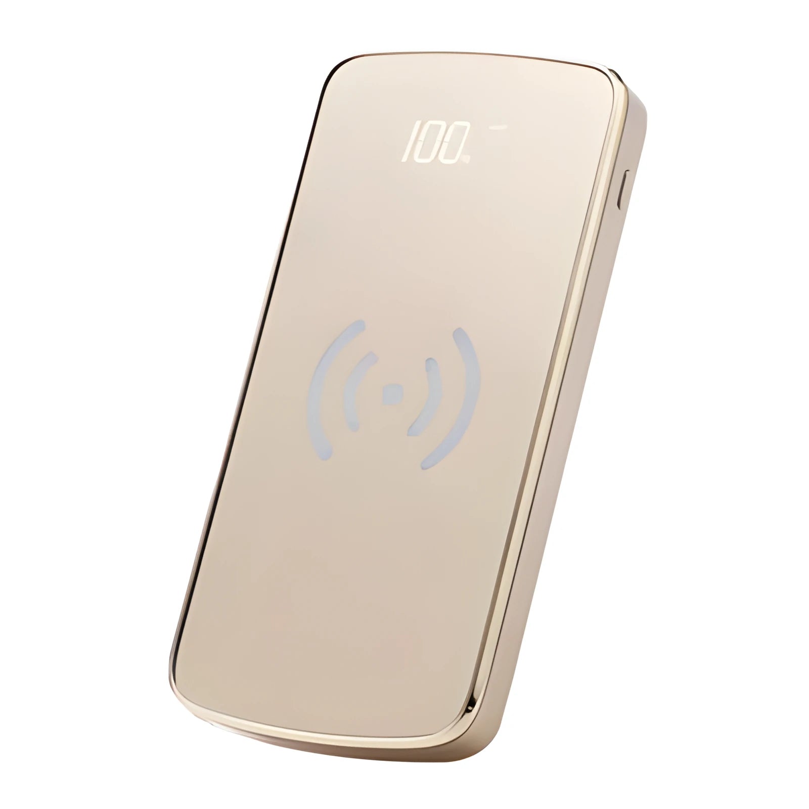 Ultra-thin wireless power bank with mirror 10000mAh in gold colour plastic shell