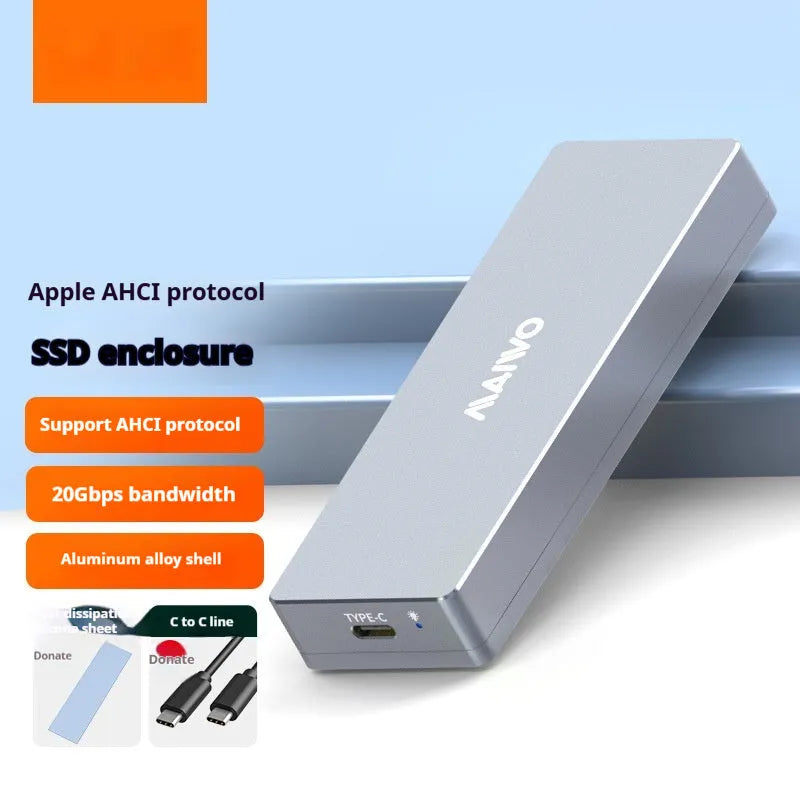 Aluminium M.2 SSD enclosure for Type-C laptops with installation toolkit and phone screen protector