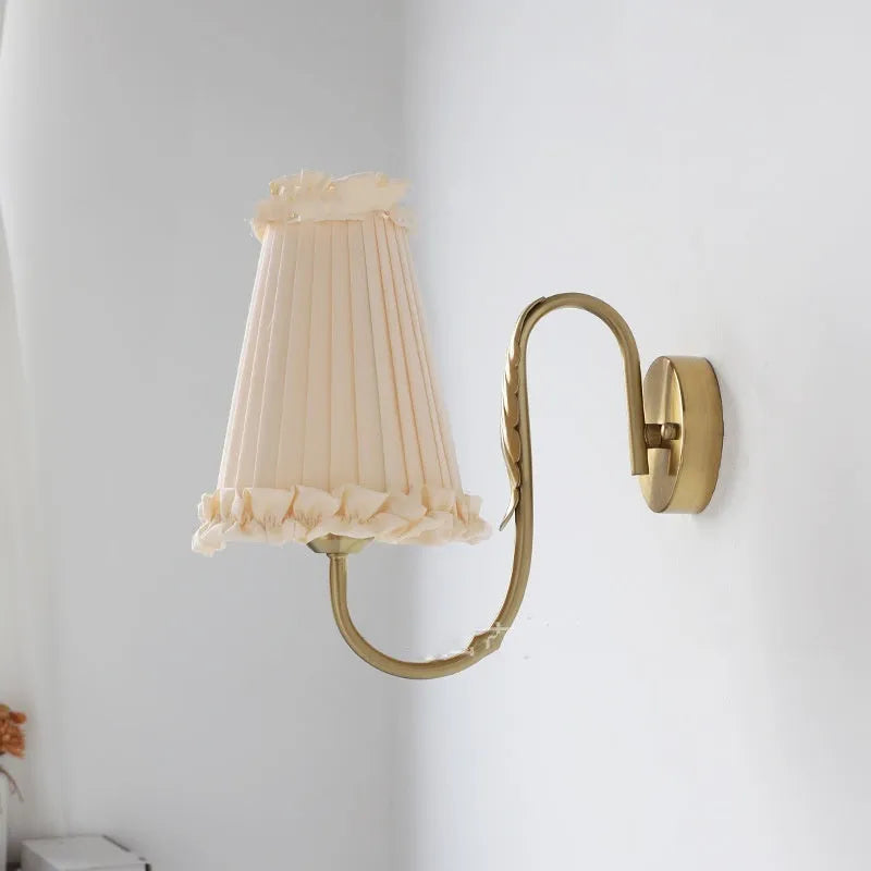 Wheat wall lamp with fabric shade and iron frame for bedside bedroom use, retro style