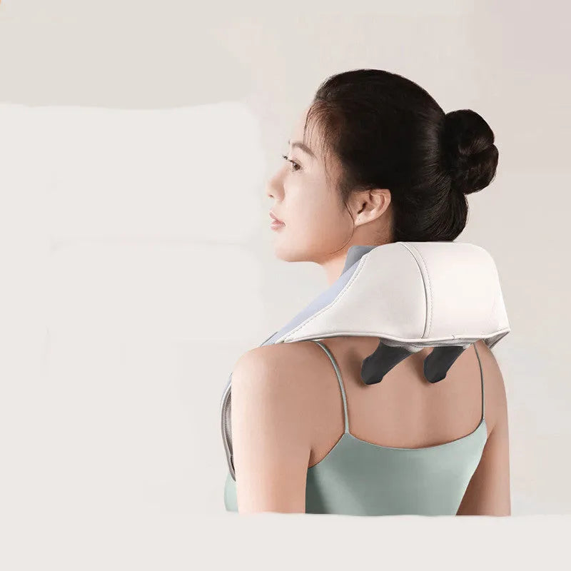 Rechargeable cervical neck massage shawl with six massage heads and hot compress, dark grey colour