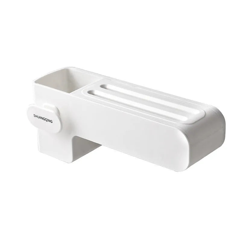 White plastic wall-mounted kitchen knife rack for utensil storage