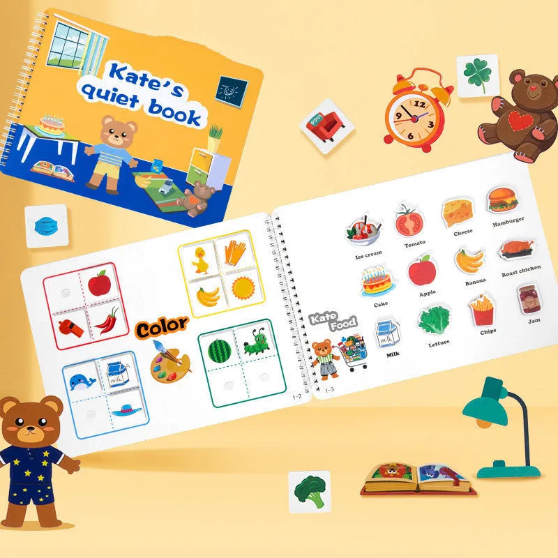 Children's early education velcro quiet book with white cardboard pages, dinosaur theme, 45x42x32 cm