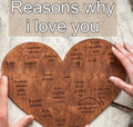 Reasons Why I Love You wooden heart puzzle with light brown colour and 20 love messages