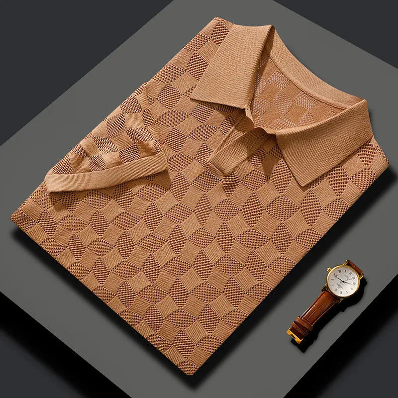 Men's short sleeve mulberry silk business casual sweater with lapels in four colour options
