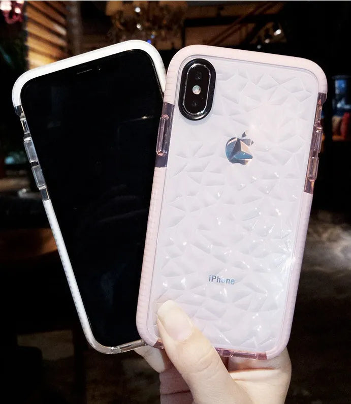 Simple striped TPU iPhone phone case shown in pink, white, and black border colour options