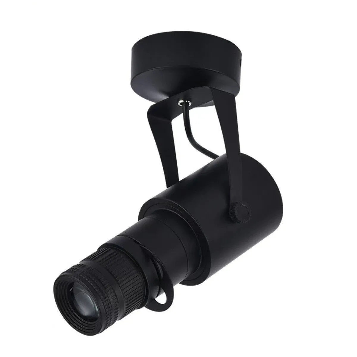 Black surface-mounted LED spotlight with aluminium housing for restaurant atmospheric lighting