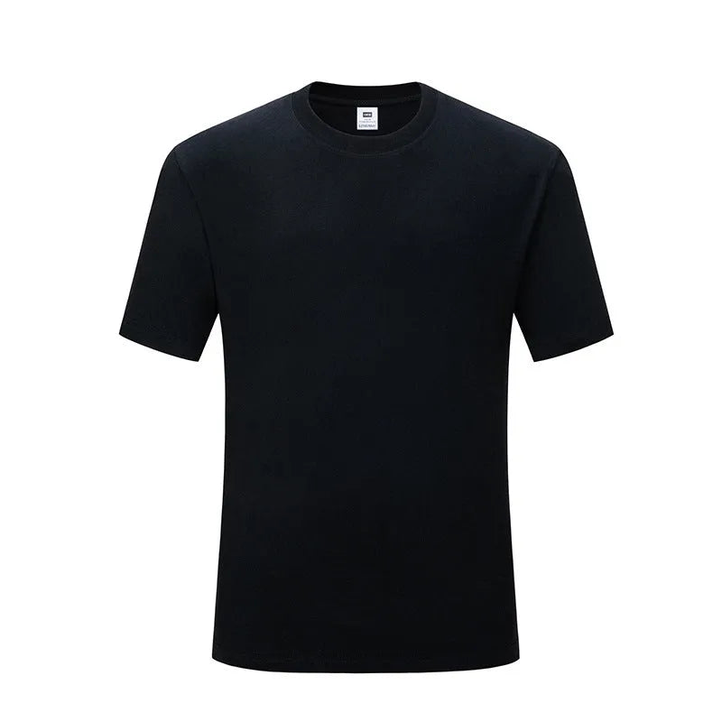 Men's round neck pure cotton loose t-shirt in black solid colour