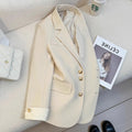 Women's Korean style polyester coat loose fit solid colour long sleeve with pockets 65cm