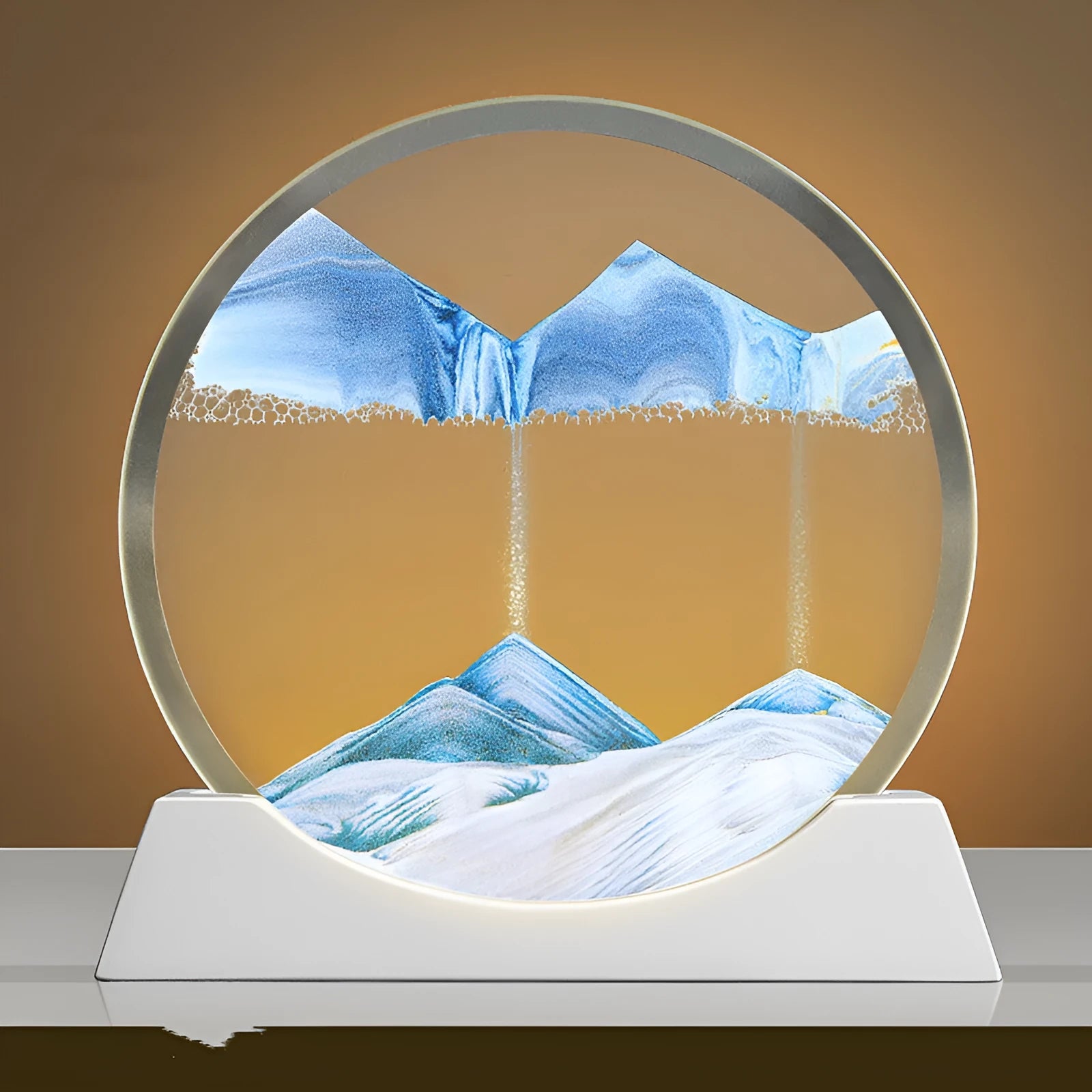 Rotating quicksand painting night lamp in embroidered glass with modern abstract design
