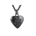 Simple love paw print titanium steel heart shaped cinerary casket necklace that opens for ashes or keepsake, polished finish
