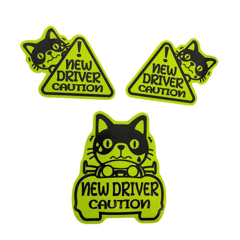 Set of three magnetic reflective stickers with cat, duck, and panda designs for bikes and scooters.