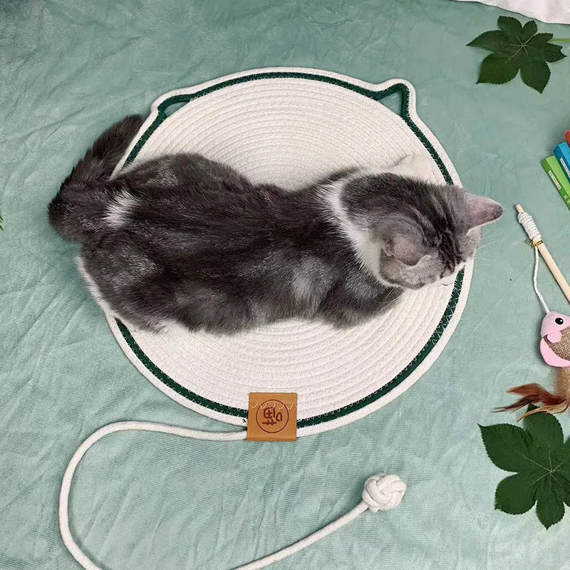 Wear-resistant non-dandruff rattan cat nest in cotton thread, S size 42cm or M size 52cm, available in five colours