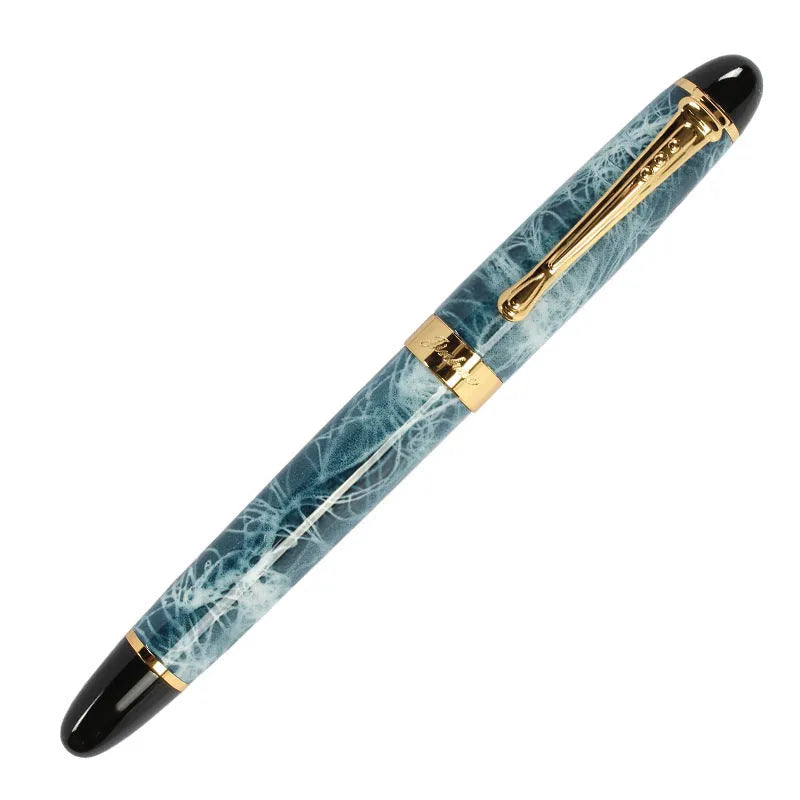 Metal water-based pen with a 0.5mm nib shown in dark green and marble blue cap colour options.