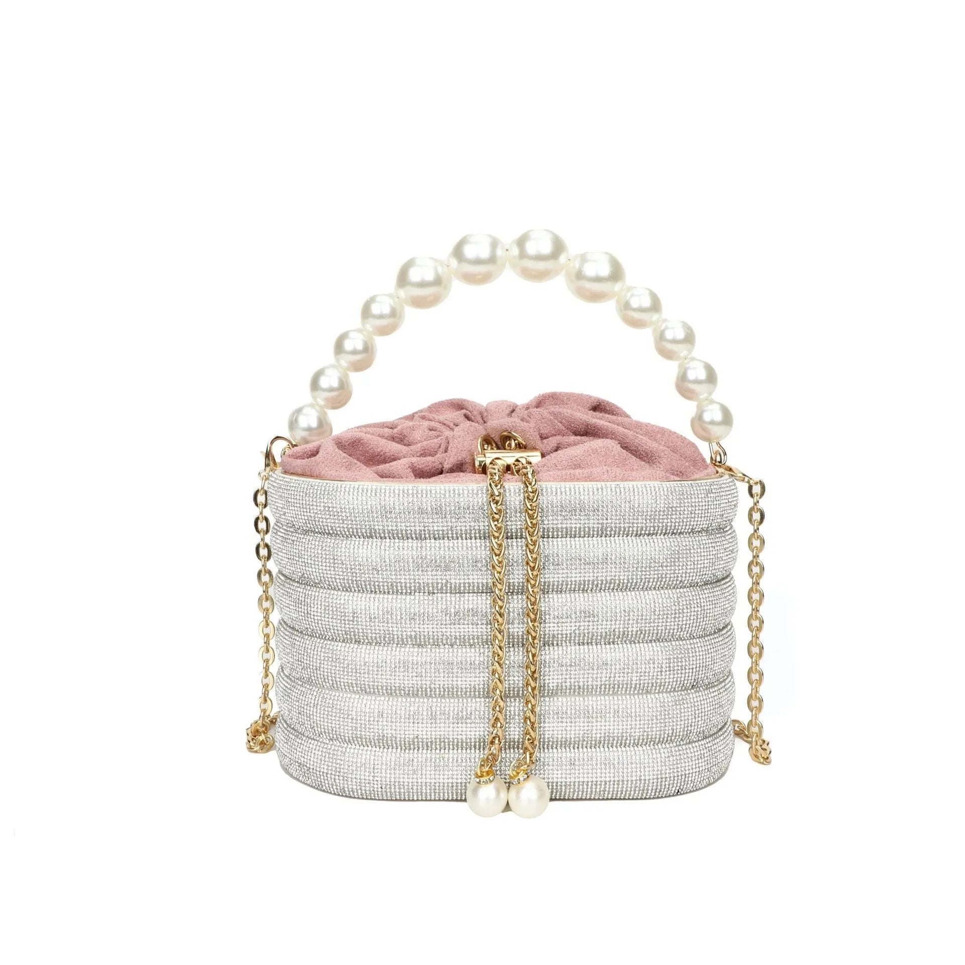 Women's European retro style crossbody bag with pearl beading decoration and one-shoulder strap
