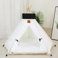 Striped flax linen pet teepee tent with removable cushion for small dogs and cats