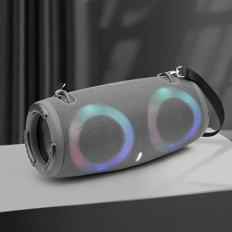War Drum portable Bluetooth speaker with RGB coloured lights in black colour.