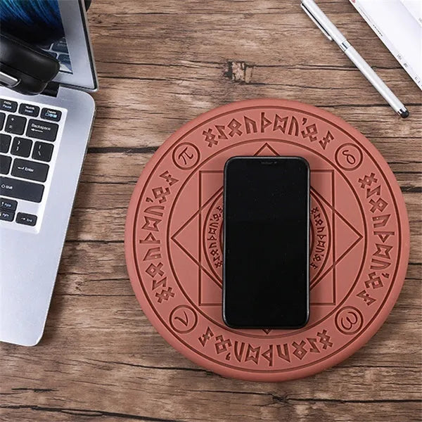 10W fast wireless charger with glowing magic array pattern on ultra-thin 25cm square base