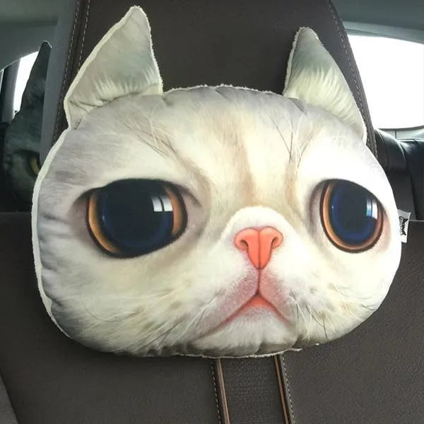 Cat lovers oblong car headrest pillow with cartoon cat print and removable cover for seat support
