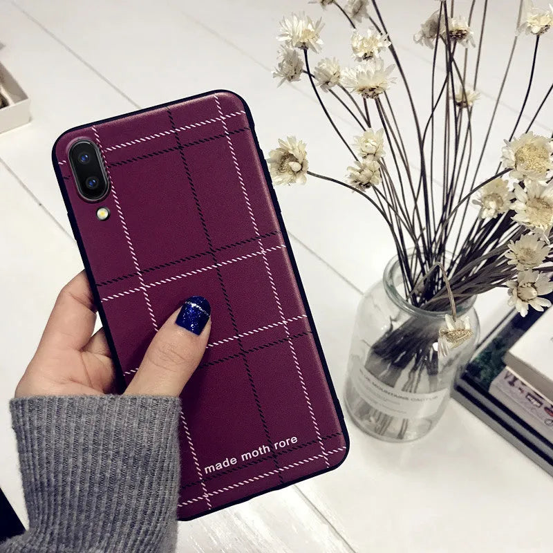 Vivo X21 silicone mobile phone case with grid pattern and rear fingerprint cutout