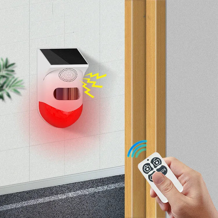 Solar-powered infrared alarm detector with wireless remote control for outdoor security