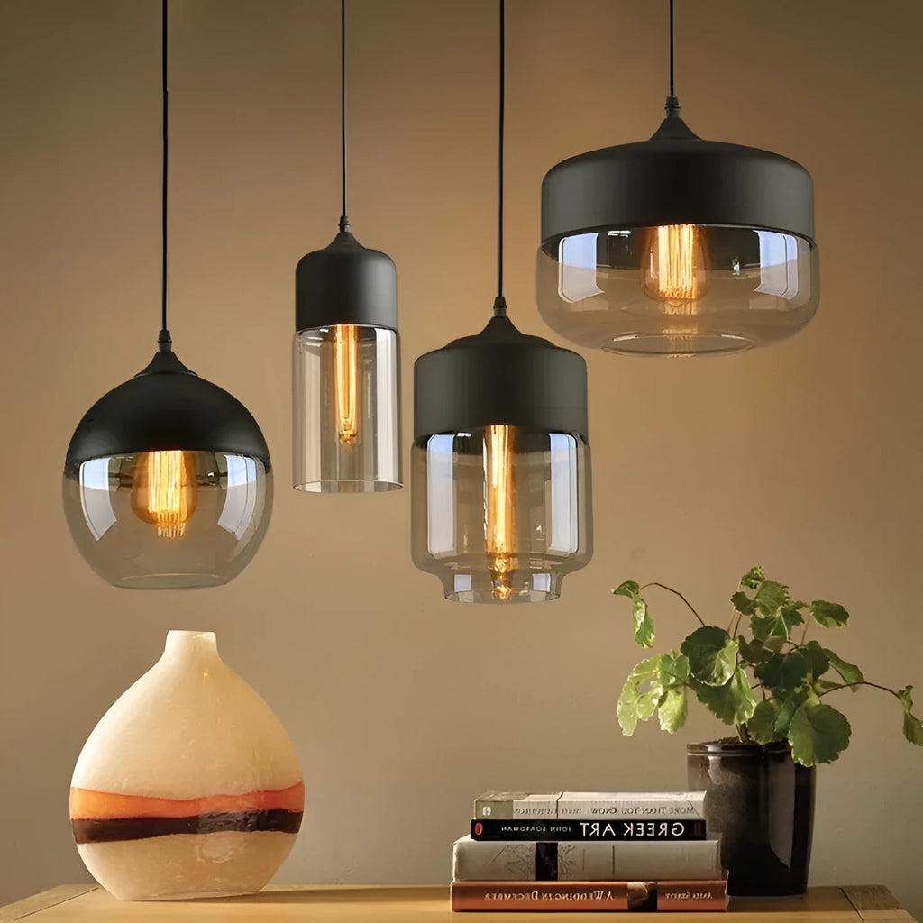 Industrial glass chandelier LED ceiling light 240V American style with button switch