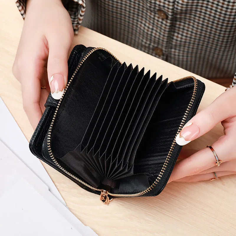 Women's lychee pattern anti-bacterial short wallet in PU leather