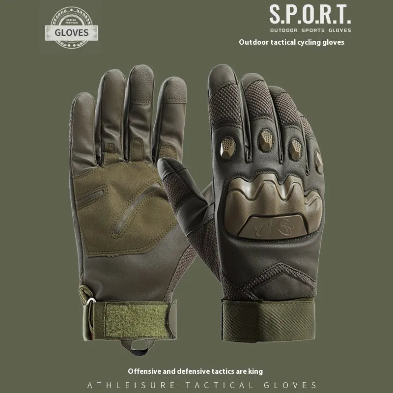 Men's black tactical training full finger gloves with touchscreen fingertips and knuckle protection