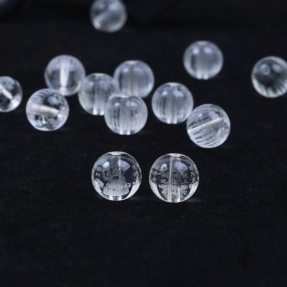 10mm Heart Sutra rosary beads with engraved Buddhist mantras on glass