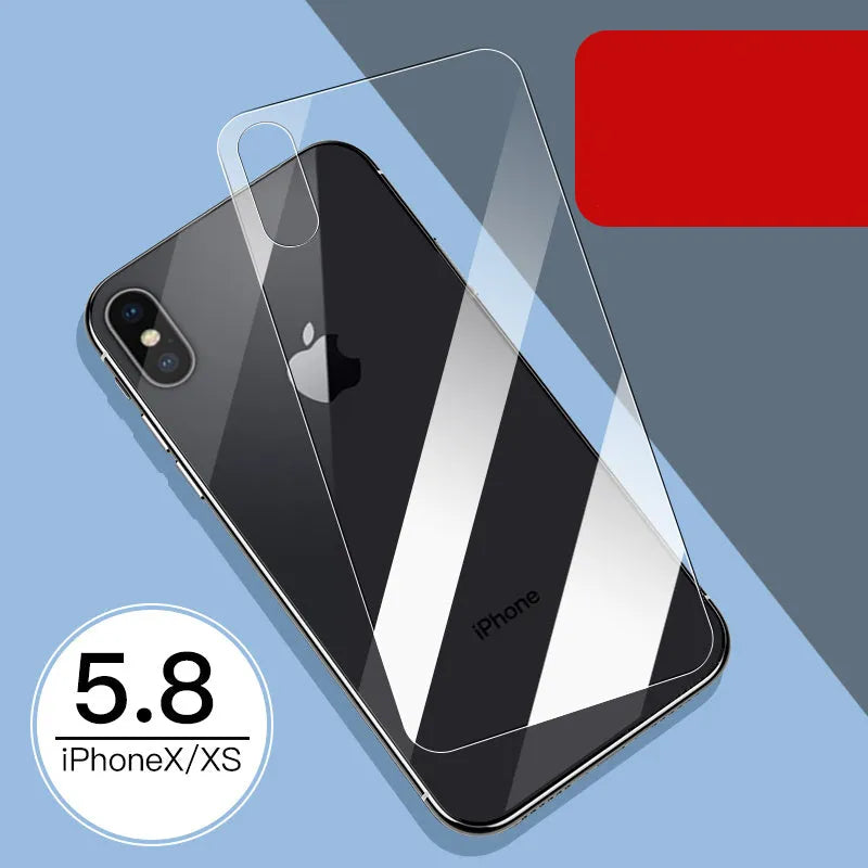 Tempered glass screen protector for Apple iPhone with rear and front film options.